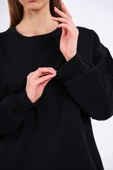 Kadın Siyah Pamuklu Oversize Basic Bisiklet Yaka Sweatshirt thumbnail 3
