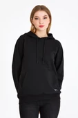 Kadın Siyah Kapüşonlu Basic Örme Sweatshirt thumbnail 1