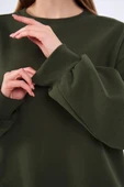 Haki Kadın Pamuklu Oversize Basic Bisiklet Yaka  Sweatshirt thumbnail 3