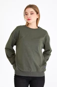 Kadın Haki Renk Basic Bisiklet Yaka Sweatshirt thumbnail 1