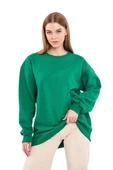 Yeşil Kadın Pamuklu Oversize Basic Bisiklet Yaka Sweatshirt thumbnail 1