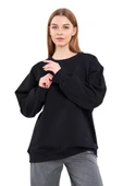 Kadın Siyah Pamuklu Oversize Basic Bisiklet Yaka Sweatshirt thumbnail 1