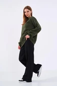 Haki Kadın Pamuklu Oversize Basic Bisiklet Yaka  Sweatshirt thumbnail 2