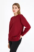 Kadın Bordo Renk Basic Bisiklet Yaka Sweatshirt thumbnail 2