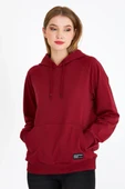 Kadın Bordo Kapüşonlu Basic Örme Sweatshirt thumbnail 1