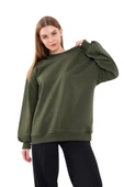 Haki Kadın Pamuklu Oversize Basic Bisiklet Yaka  Sweatshirt thumbnail 1