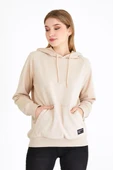 Kadın Bej Kapüşonlu Basic Örme Sweatshirt thumbnail 1