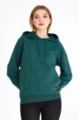 Kadın Yeşil Kapüşonlu Basic Örme Sweatshirt thumbnail 1