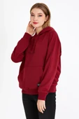 Kadın Bordo Kapüşonlu Basic Örme Sweatshirt thumbnail 2