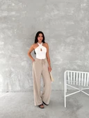 Kadın Ayrobin Oversize Kadın Pantalon - Bej thumbnail 3