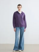 LCWAIKIKI Basic Mor Kapüşonlu Oversize Kadın Fermuarlı Sweatshirt thumbnail 2
