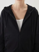 LCWAIKIKI Basic Siyah Kapüşonlu Oversize Kadın Fermuarlı Sweatshirt thumbnail 3