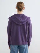 LCWAIKIKI Basic Mor Kapüşonlu Oversize Kadın Fermuarlı Sweatshirt thumbnail 4