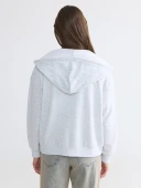 LCWAIKIKI Basic Beyaz Kapüşonlu Oversize Kadın Fermuarlı Sweatshirt thumbnail 4