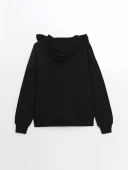 LCWAIKIKI Basic Siyah Kapüşonlu Oversize Kadın Fermuarlı Sweatshirt thumbnail 6