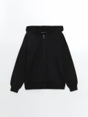LCWAIKIKI Basic Siyah Kapüşonlu Oversize Kadın Fermuarlı Sweatshirt thumbnail 5
