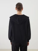 LCWAIKIKI Basic Siyah Kapüşonlu Oversize Kadın Fermuarlı Sweatshirt thumbnail 4