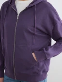 LCWAIKIKI Basic Mor Kapüşonlu Oversize Kadın Fermuarlı Sweatshirt thumbnail 3