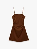 Drape Detaylı İnce Askılı Mini Bodycon Elbise thumbnail 2