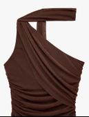 Slim Fit Drapeli Tek Omuz Mini Bodycon Elbise thumbnail 5