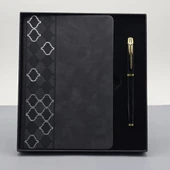 Desenli Siyah Deri Defter Kalem Set thumbnail 1