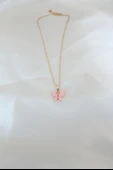 Gold Kaplama Pembe Sedefli Kelebek Kolye -1492 thumbnail 1