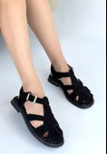 Siyah Süet Kadın Düz Sandalet thumbnail 1