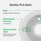 Bambu Lab Pla Basic Gümüş Filament Makaralı 1.75mm 1kg thumbnail 4