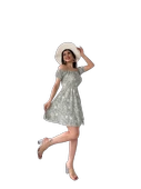Madonna Yaka Desenli Elbise-Yeşil thumbnail 1