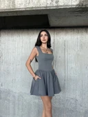 Kolsuz Mini Elbise- Gri thumbnail 5