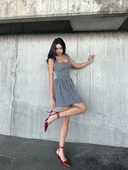 Kolsuz Mini Elbise- Gri thumbnail 7