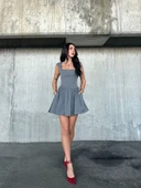 Kolsuz Mini Elbise- Gri thumbnail 4