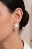 Gold Beyaz Mineli Dik Elips Küpe thumbnail 3