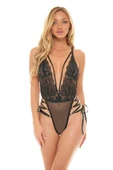 İp Detaylı Dantelli Siyah Body thumbnail 1