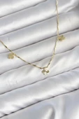 Pirinç Minimal Gold Renk Yonca Model Kadın Kolye thumbnail 1