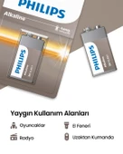Philips Alkalin 9V Pil - 6LR61A1B/10 - Tekli Paket thumbnail 3