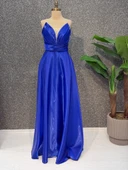 Drape Detaylı Straplez Saten Abiye thumbnail 4