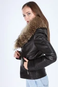 Hakiki Deri Tilki Model Kadın Siyah Ceket thumbnail 4