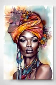 Dekoratif Afrikalı Kadın Dekoratif Cam Tablo thumbnail 1