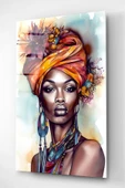 Dekoratif Afrikalı Kadın Dekoratif Cam Tablo thumbnail 5
