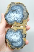 Merlinite (Dendritik Opal) - Mavi ve Beyaz Dendritik Opal Çift thumbnail 1