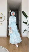 Mimoza Şifon Elbise - Mavi thumbnail 4