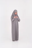 Tek Parça Namaz Elbisesi Boydan Giymeli Gri Çantalı thumbnail 2