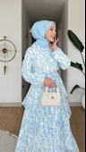 Mimoza Şifon Elbise - Mavi thumbnail 5