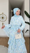 Mimoza Şifon Elbise - Mavi thumbnail 2
