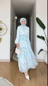 Mimoza Şifon Elbise - Mavi thumbnail 1
