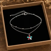 Daisy Bloom Anklet Renkli Papatya Çelik Halhal thumbnail 3
