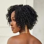Siyah Kısa Afro Yan Tül Peruk thumbnail 4