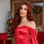Koyu Kızıl Bakır Su Dalgalı Tül Peruk thumbnail 6