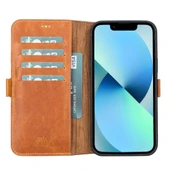 Apple iPhone 13 Pro Max Uyumlu Deri Cüzdanlı Kılıf Karamel thumbnail 1